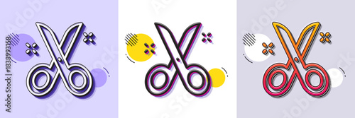 Scissors line icon. Halftone dotted pattern. Gradient icon with grain shadow. Cutting tool sign. Tailor utensil symbol. Line scissors icon. Various designs. Vector
