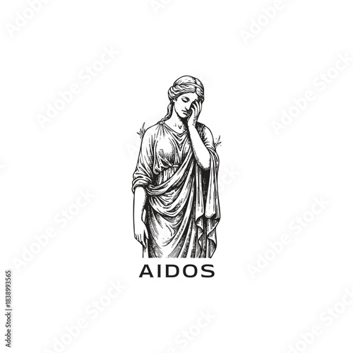 Melancholic vintage vector illustration of Aidos, the Greek Goddess of Shame, Modesty, and Humiliation