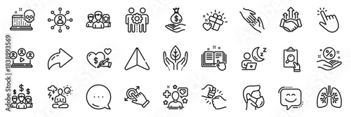 Smile face, Love gift and Income money line icons pack. Share, Message, Paper plane icons. Networking, Medical mask, Inspect web icon. Helping hand, Salary employees, Fair trade pictogram. Vector