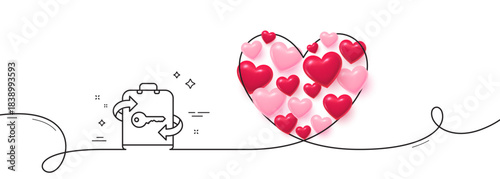 Luggage room line icon. Continuous line big heart. Baggage Locker sign. Travel service symbol. 3d hearts in heart shaped loop. Luggage single line ribbon. Loop curve pattern. Vector