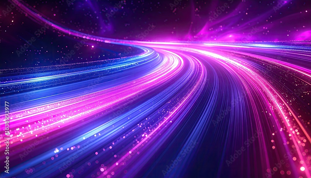 Obraz premium Abstract visual of energy streams curving across a vibrant, star-filled, nebulous sky