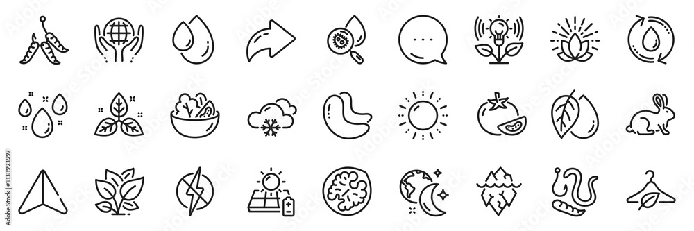 Fototapeta premium Animal tested, Salad and Cashew nut line icons pack. Share, Message, Paper plane icons. Maggots, Water analysis, Organic tested web icon. Refill water, Worms, Fair trade pictogram. Vector