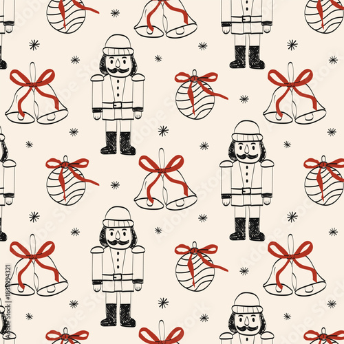 Whimsical chalk doodles of Christmas party pattern. Crayon drawing for menus and invitations. Handwritten quirky vector illustration for design