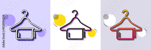 Clean towel line icon. Halftone dotted pattern. Gradient icon with grain shadow. Laundry hanger sign. Clothing cleaner symbol. Line clean towel icon. Various designs. Vector