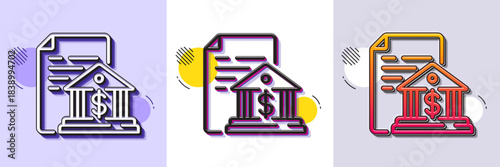 Bank document line icon. Halftone dotted pattern. Gradient icon with grain shadow. Government decree sign. Loan agreement symbol. Line bank document icon. Various designs. Vector