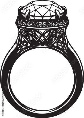 Detailed Diamond Ring Silhouette with Ornate Setting