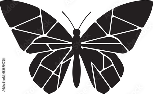 Geometric black butterfly silhouette with segmented wings