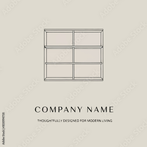 Minimalist Outline Drawing of a Modern Rectangular Shelf Unit.