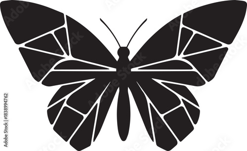 Geometric black butterfly silhouette with segmented wings