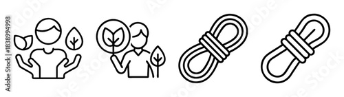 Eco-friendly protection, growth, and strong rope line icon set