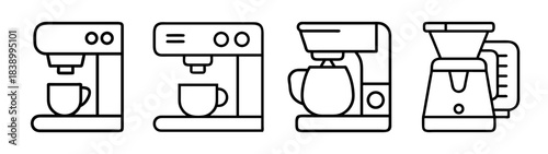 Coffee makers and grinder line icons set. outline vector style.