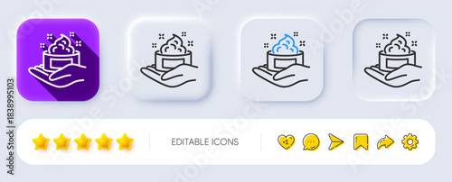 Skin care cream line icon. Neumorphic, Flat shadow, 3d buttons. Gel or lotion sign. Hand symbol. Line skin care icon. Social media icons. Vector