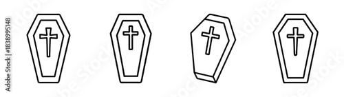 Minimalist coffin icons with cross for funeral and burial themes