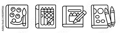 Creative art tools vector line icons set for artistic hobbies