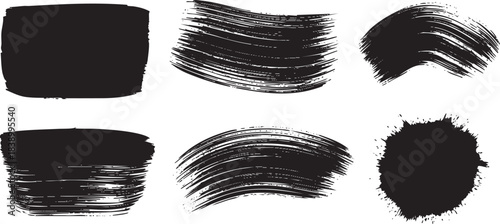 Grunge brush stroke set black paint and ink smears swashes and textures isolated