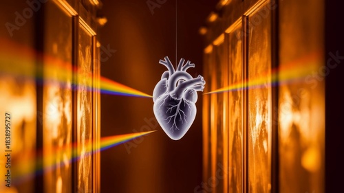 Crystal Heart with Prism Rainbow Light