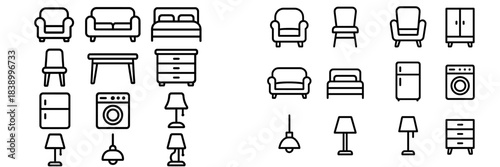 Simple black line essential home furniture and major household appliances