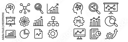 Outline icons representing data analysis, machine learning, and business intelligence concepts