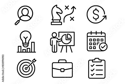 Business strategy planning management target goals presentation and financial growth symbols