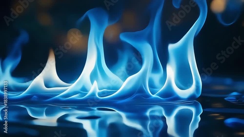 Luxurious macro close-up of a smooth blue flame dancing with glossy reflections. Cool, refined, premium atmosphere ideal for high-end visuals, product design, and cinematic energy.
