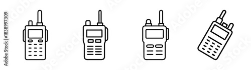Outline vector icons of walkie talkie two-way radio device set