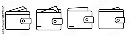 Wallet icon set with money and empty finance symbols, vector art