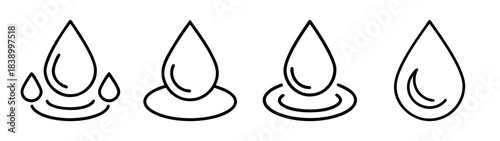 Water drop outline icons set showing liquid elements and purity