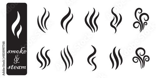 Fire steam or Line smoke doodle hand drawn set. smell waves from food or coffee and beverages sketch style.