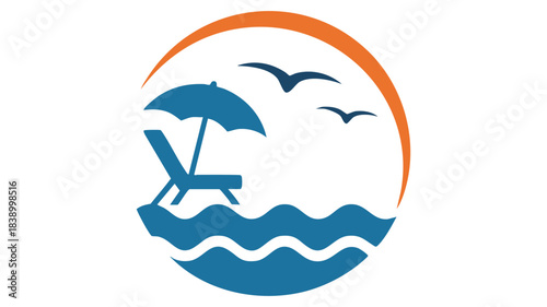 Tropical beach vacation travel icon