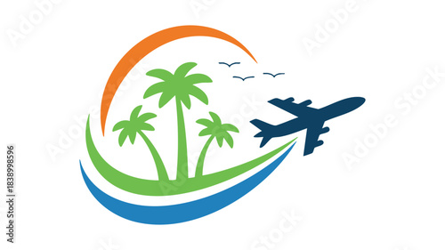 Tropical travel plane vacation logo