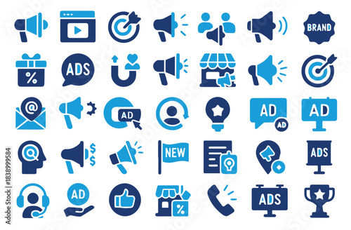 Solid Vector Advertising and Marketing Icons - Campaign, Promotion, and Business Strategy