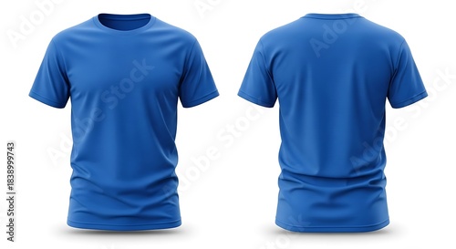 Front and back view of a blank blue tshirt mockup, perfect for design presentation, isolated on white background