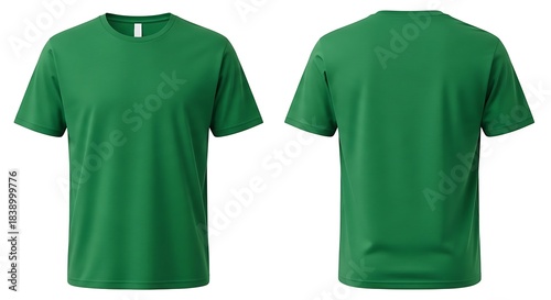 Blank green tshirt template showing both front and back, ideal for custom clothing designs and promotional wear, isolated on white background