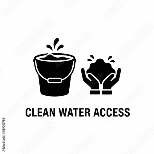 icon showing a full bucket of water, or hands catching clean water. Represents access to clean water, sanitation, vital resources, and a key indicator for poverty eradication