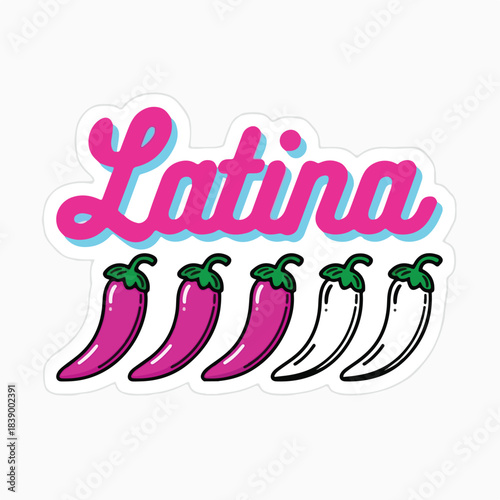 Latina Typography with Chili Peppers – Pink Script and Blue Shadow with Spicy Cultural Flair