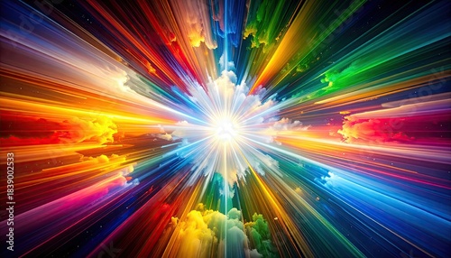 Wallpaper Mural Explosion of vibrant colors, radiating from a central white light source, amidst cloud forms Torontodigital.ca