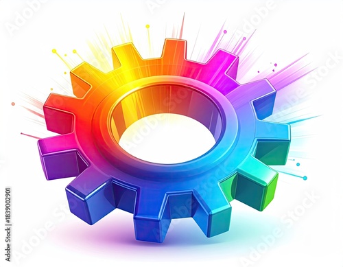 Wallpaper Mural Colorful rendered gear with radiant light bursts emanating from it, isolated on white Torontodigital.ca