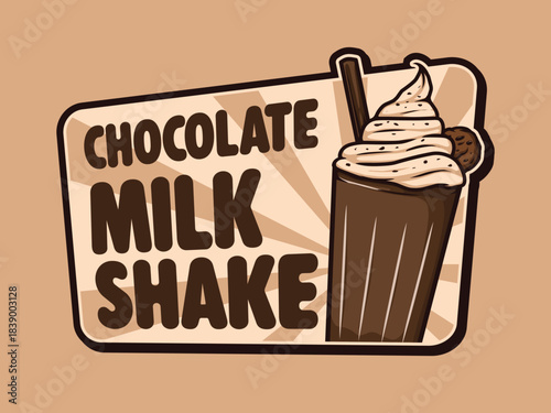 Vintage Chocolate Milkshake Emblem Logo with Sunburst Background