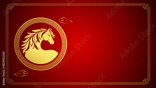 Red and Gold Chinese New Year Background with Zodiac Horse