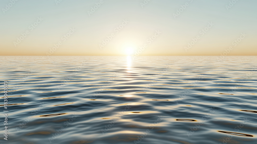 Fototapeta premium Calm ocean at sunrise with gentle rippling water and warm light