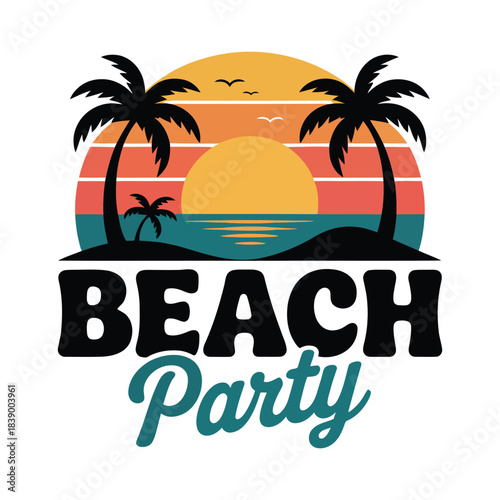 Wallpaper Mural Beach party sunset palm tree design Torontodigital.ca