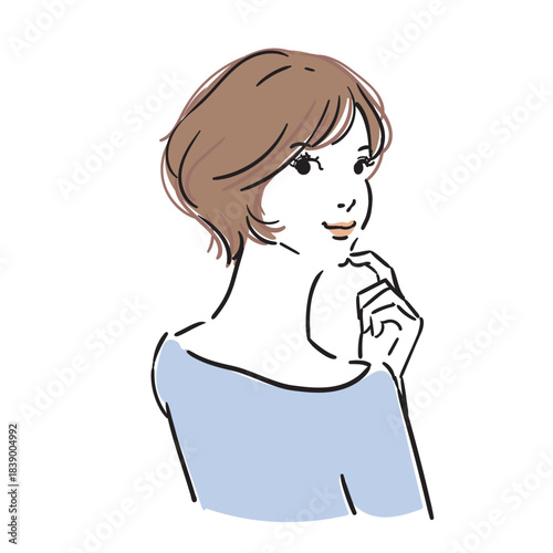 ショートヘアの可愛い女性上半身