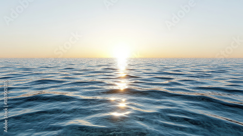 Fototapeta Naklejka Na Ścianę i Meble -  Sunset horizon glow over water smooth center calm reflection