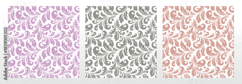Wallpapers in the style of Baroque.. Set of colored floral ornaments. Seamless vector backgrounds Graphic patterns for fabric, wallpaper, packaging. Ornate Damask flower illustration