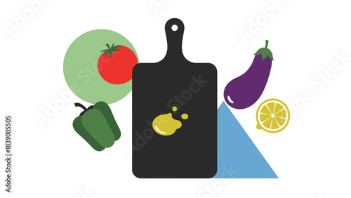 Colorful Vegetable Still Life with Cutting Board.