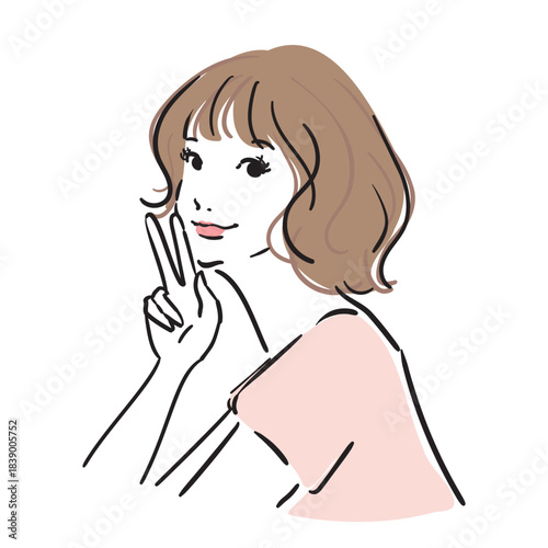 ミディアムヘアの可愛い女性上半身笑顔