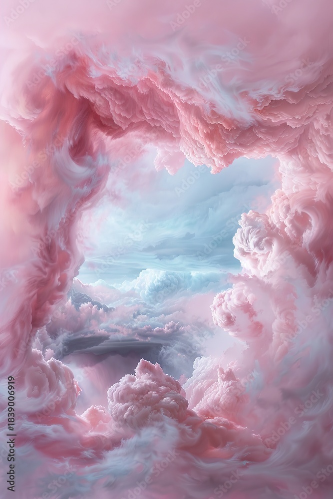 Fototapeta premium The scene shows a storm sky with swirling clouds painted in oil. The clouds are thick and layered, resembling a dramatic evening sky at sunset
