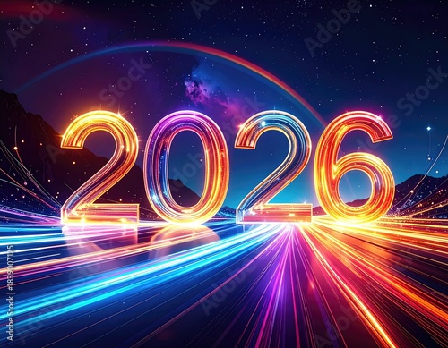 Wallpaper Mural Illuminated 2026 with streaks against a starry background Torontodigital.ca