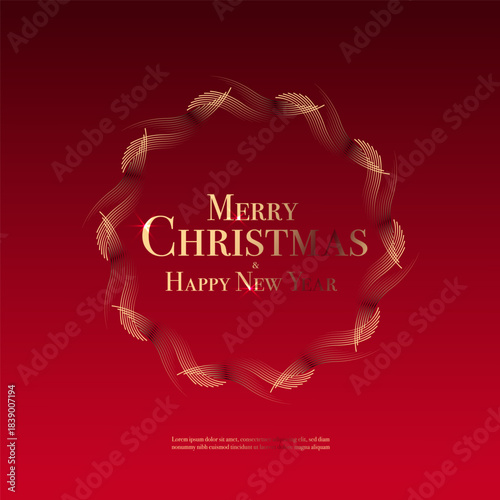 Christmas simple elegant card, holiday invitation card, classic Christmas and New Year card in red and gold tones, Christmas greeting card