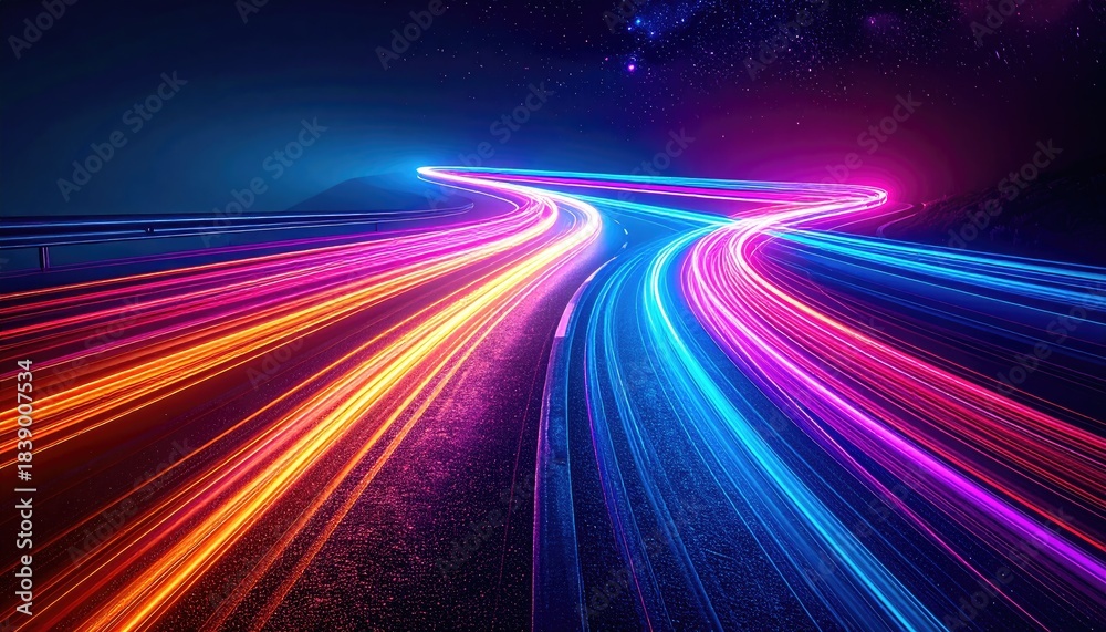 custom made wallpaper toronto digitalIlluminated, colorful highway streaks across a dark landscape at twilight